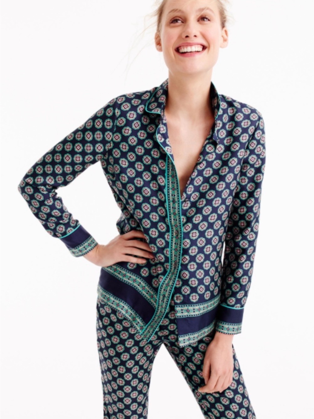 J. Crew 100% Silk Pj Style Button Up Size 0